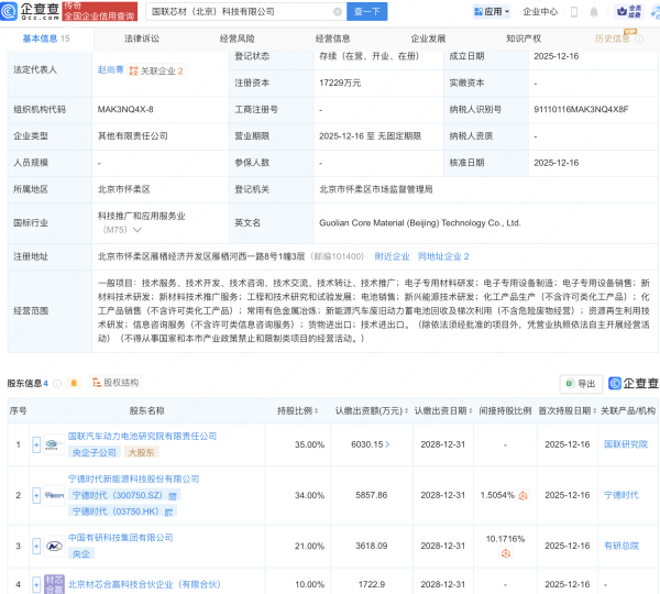 股指配资资讯网 宁德时代、国联研究院等成立科技公司，含新兴能源技术研发业务